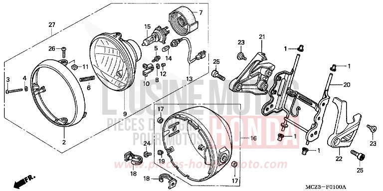 HEADLIGHT (E/ED/EK/F/G/H/KO) for Hornet 900 MAT CALEDONITE BLUE METALLIC (PB347) from 2004